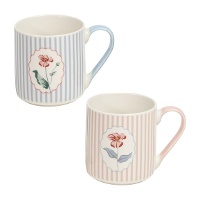 Tasse 370 ml à rayures avec motif floral central - 1 unité
