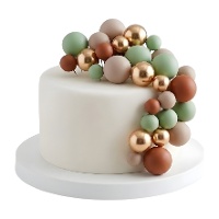 Topper pour gâteau - boules marron, vertes et dorées - 32 pièces