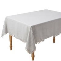 Nappe de 1,45 x 1,40 m en tissu gris avec franges