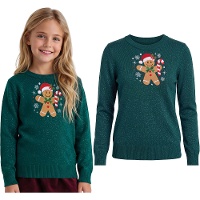 Pull de Noël pour fille avec motif de bonhomme en pain d'épices et paillettes