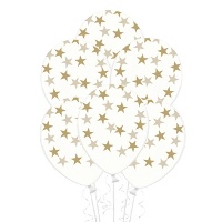 Ballons en latex transparent avec étoiles de 30 cm - PartyDeco - 6 unités
