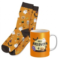 Ensemble cadeau tasse et chaussettes Halloween cimetière